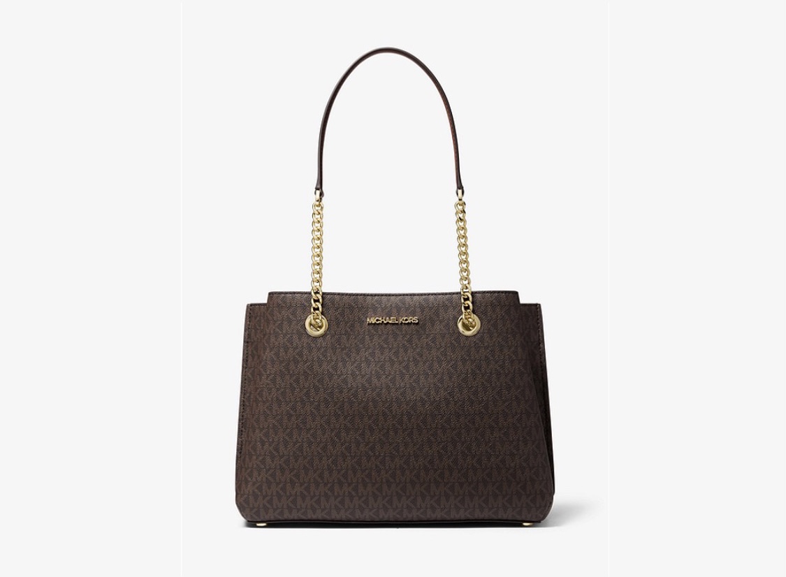 Bolsa Teagan de Ombro Large Monograma Marrom Mk
